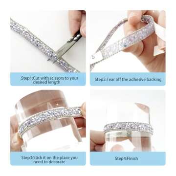 2 Rolls 3 Yards Silver Rhinestone Ribbon,Rhinestone Trim,Rhinestone Ribbon Self Adhesive,Silver Ribbon,Rhinestones for Clothes,Rhinestone Fringe,Rhinestone Tape Glitter Bling for DIY Art Crafts