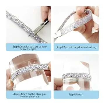 2 Rolls 3 Yards Silver Rhinestone Ribbon,Rhinestone Trim,Rhinestone Ribbon Self Adhesive,Silver Ribbon,Rhinestones for Clothes,Rhinestone Fringe,Rhinestone Tape Glitter Bling for DIY Art Crafts