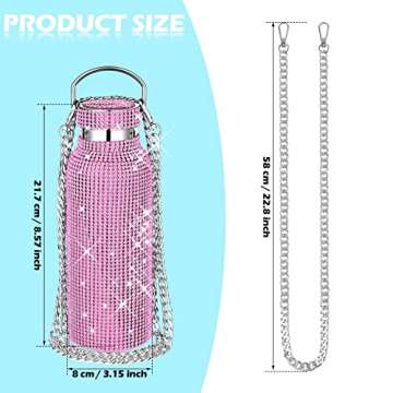 Diamond Water Bottle Bling Rhinestone Stainless Steel Thermal Bottle Refillable Water Bottle Insulated Water Bottle Glitter Water Bottle with Chain for Women Girls Gifts (Pink, Silver, 500 ml)