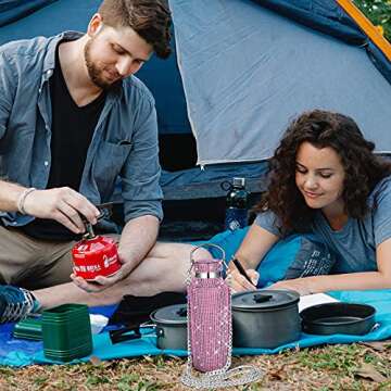 Diamond Water Bottle Bling Rhinestone Stainless Steel Thermal Bottle Refillable Water Bottle Insulated Water Bottle Glitter Water Bottle with Chain for Women Girls Gifts (Pink, Silver, 500 ml)