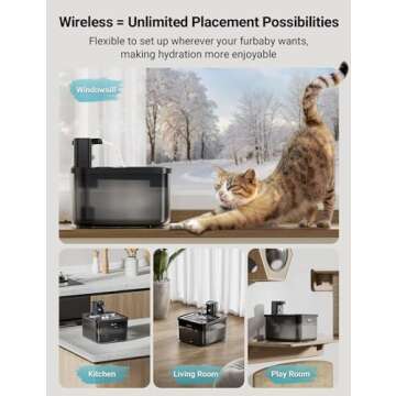 DownyPaws Battery Operated Cat Water Fountain Stainless Steel, 84oz/2.5L Fursink Wireless Pet Water ...