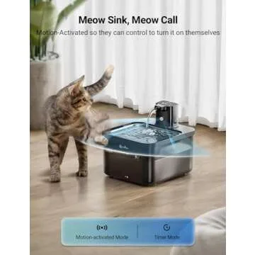 DownyPaws Battery Operated Cat Water Fountain Stainless Steel, 84oz/2.5L Fursink Wireless Pet Water Fountain for Cats Inside, Automatic Cat Waterer Fountain with Faucet, Quiet Pump, BPA-Free, Black