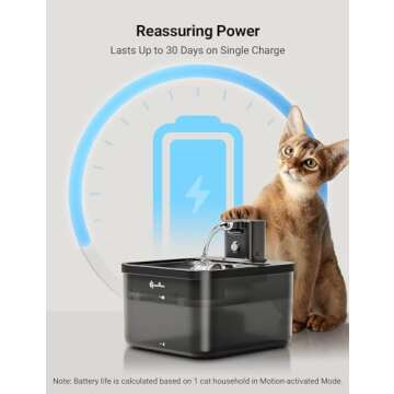 DownyPaws Battery Operated Cat Water Fountain Stainless Steel, 84oz/2.5L Fursink Wireless Pet Water Fountain for Cats Inside, Automatic Cat Waterer Fountain with Faucet, Quiet Pump, BPA-Free, Black