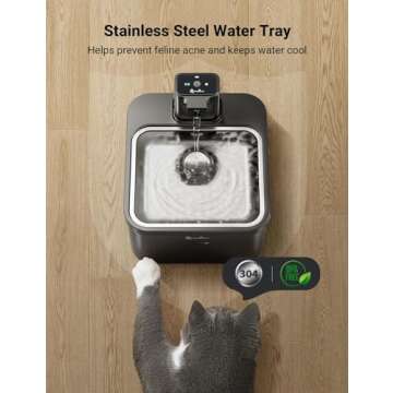 DownyPaws Battery Operated Cat Water Fountain Stainless Steel, 84oz/2.5L Fursink Wireless Pet Water Fountain for Cats Inside, Automatic Cat Waterer Fountain with Faucet, Quiet Pump, BPA-Free, Black