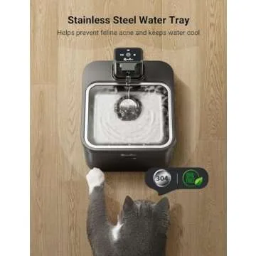 DownyPaws Battery Operated Cat Water Fountain Stainless Steel, 84oz/2.5L Fursink Wireless Pet Water Fountain for Cats Inside, Automatic Cat Waterer Fountain with Faucet, Quiet Pump, BPA-Free, Black
