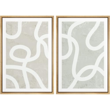 SIGNWIN Framed Canvas Print Wall Art Set Pastel White Swirl Pattern Collage Abstract Shapes Illustrations Modern Art Minimal Boho Relax/Calm for Living Room, Bedroom, Office - 16"x24"x2 Natural