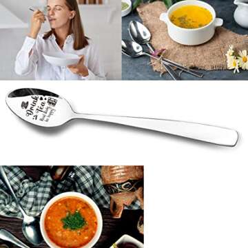 Funny Drink Tea Read Books Be Happy Spoon Engraved Stainless Steel,Tea Lover Gifts for Teen Kids Men Women Friends, Best Gifts for Reader Book Lover Birthday Christmas