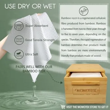 WOWOTEX Bamboo Rayon Disposable Face Towels 60 Count