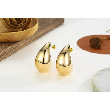 Tear Drop Earring Dupes Extra Large, Trendy Chunky Gold Hoop Earrings For Women Sensitive Ears Hypoallergenic Trendy Waterdrop Jewelry Gift (large gold)