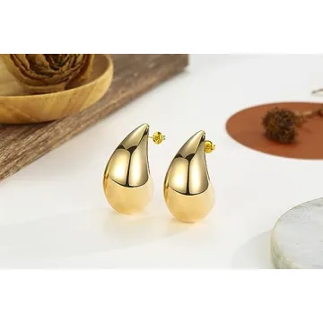 Tear Drop Earring Dupes Extra Large, Trendy Chunky Gold Hoop Earrings For Women Sensitive Ears Hypoallergenic Trendy Waterdrop Jewelry Gift (large gold)