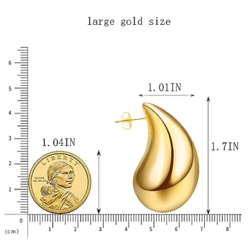 Tear Drop Earring Dupes Extra Large, Trendy Chunky Gold Hoop Earrings For Women Sensitive Ears Hypoallergenic Trendy Waterdrop Jewelry Gift (large gold)