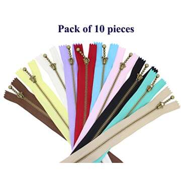 Beaulegan Metal Zippers 10 Pcs - #3 Antique Brass Close-end 6 Inch (15 cm), Assorted Color