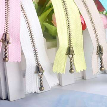 Beaulegan Metal Zippers 10 Pcs - #3 Antique Brass Close-end 6 Inch (15 cm), Assorted Color