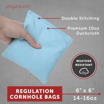 Play Platoon Weather Resistant Cornhole Bags - Set of 8 Regulation Corn Hole - Sky Blue & White - Durable Duck Cloth Corn Hole for Tossing Game, Includes Tote Bag