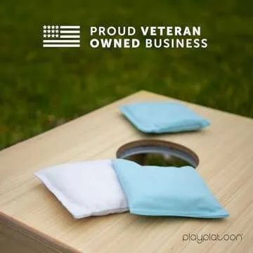 Play Platoon Weather Resistant Cornhole Bags - Set of 8 Regulation Corn Hole - Sky Blue & White - Durable Duck Cloth Corn Hole for Tossing Game, Includes Tote Bag