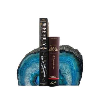 AMOYSTONE Teal Agate Geode Bookends, Unique Natural Crystal Book Holder 2-3 LBS with Rubber Bumpers,...
