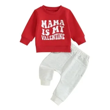 Infant Baby Boy Valentine's Day Outfit Mama is My Valentine Clothes Print