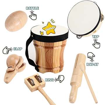 Natural Wooden Musical Instruments Set for Toddlers