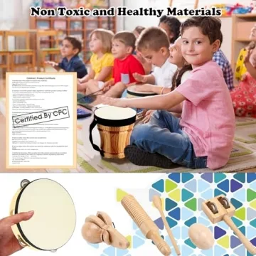 Natural Wooden Musical Instruments Set for Toddlers