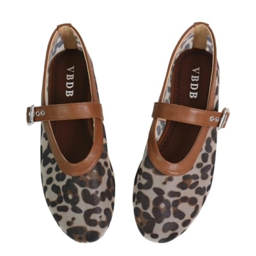 VBDB Leopard Mesh Ballet Flats with Buckle Strap