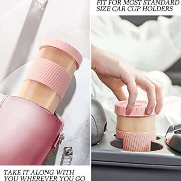 Reusable Glass Mason Jars Cups with Lids and Straws Silicone Sleeves, 2 Pack 24Oz Wide Mouth Smoothie Cups Glass Bubble Tea Cup Leakproof drinking glasses Travel Tumbler for Large Pearl Birthday Gifts