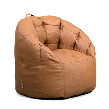 Big Joe Milano Beanbag Chair with Vibe in Caramel Leather