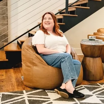 Big Joe Milano Beanbag Chair with Vibe in Caramel Leather