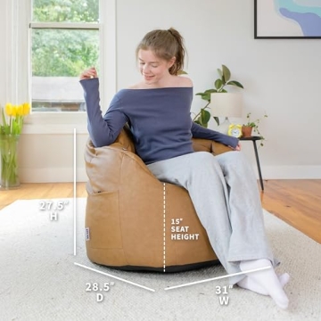 Big Joe Milano Beanbag Chair with Vibe in Caramel Leather