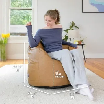 Big Joe Milano Beanbag Chair with Vibe in Caramel Leather