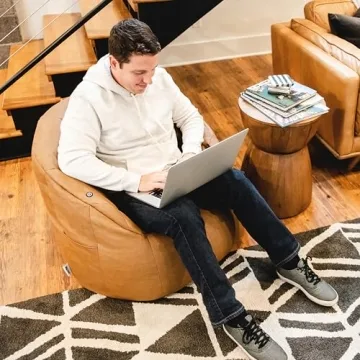 Big Joe Milano Beanbag Chair with Vibe in Caramel Leather