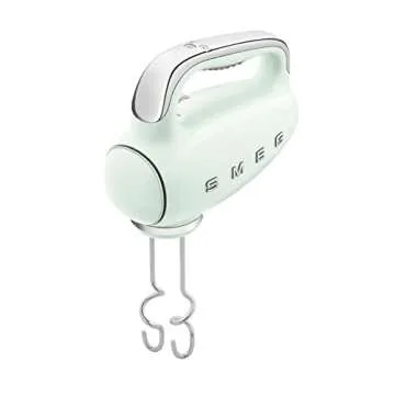 SMEG Pastel Green 50's Retro Style Electric Hand Mixer with Set of Dough Hooks, Set of Beaters, and Set of Whisks