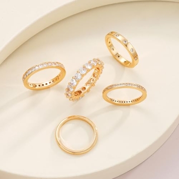 FAXHION Gold Rings for Women Non Tarnish, 14k Gold Plated Dainty Stacking Cubic Zirconia Thumb Rings, Gold Knuckle Women Rings Set Jewelry Size (8)