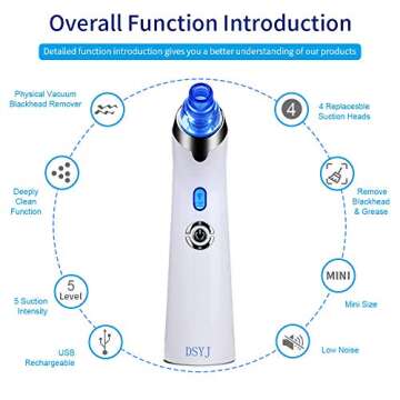 Blackhead Remover Vacuum - DSYJ Facial Pore Cleanser Electric Acne Comedone Extractor Kit USB Rechargeable Blackhead Suction Tool with LED Display for Facial Skin(Blue)