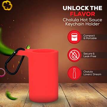 Cholula Hot Sauce Keychain - Portable 0.75 oz Mini Bottle with Custom Holder - Travel Size Cholula B...