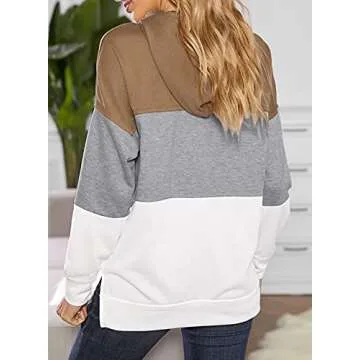 Dokotoo Women'sCasual Long Sleeve Color Block Hoodies Drawstring Comfy Hooded Sweatshirt Side Split Pullover Casual Tops 2024 Fashion Fall Khaki Small