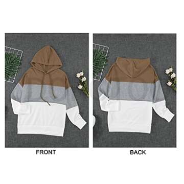 Dokotoo Women'sCasual Long Sleeve Color Block Hoodies Drawstring Comfy Hooded Sweatshirt Side Split Pullover Casual Tops 2024 Fashion Fall Khaki Small