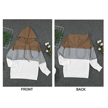 Dokotoo Women'sCasual Long Sleeve Color Block Hoodies Drawstring Comfy Hooded Sweatshirt Side Split Pullover Casual Tops 2024 Fashion Fall Khaki Small