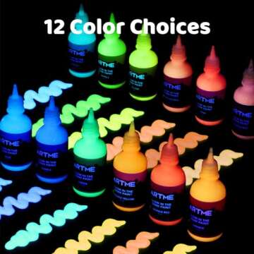 ARTME Glow in The Dark Paint, Glow Paint Set of 12 Bright Colors 30ml/1oz, Acrylic Glow in The Dark ...