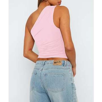 Cioatin Women Sleeveless One Shoulder Crop Tank Tops Ruched Tight Slim Fitted Workout Y2K Going Out ...