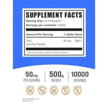 BulkSupplements.com Zinc Oxide Powder - Zinc 40mg, Zinc Oxide Supplement, Zinc Powder for Immune Sup...