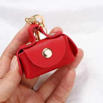 Key Ring Bag Pendant, Car Purse Pendant Keychains Gift, Car Key Ring Bag Pendant, Creative Kawaii Mini Bag Keychain, Mini Bag Keychain Bag Ornament (red&coffee)
