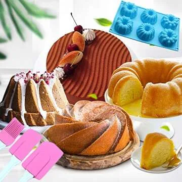 Haploon 3 Pack Mini Cake Pan for Baking—6 Cavity Heritage Bundtlette Cake Silicone Mold Mini Bundt Cake Pan for Cupcakes,Food Grade Silicone Muffin Molds with 2 Silicone Spatula & 1 Oil Brush