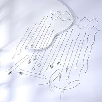 Drperfect 12Pairs Stainless Steel Threader Earrings for Women Chain Tassel Earrings Double Twist Wave Dangle Drop Chain Earrings Set