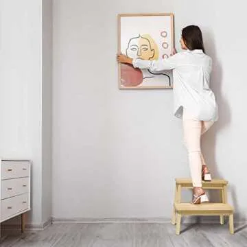 HOUCHICS Wooden Step Stool for Adults Kids, Solid Wood Bed Step Stool, Multi-Purpose 2-Step Stool for Kitchen, Bed, Bathroom with 260lb Load Capacity