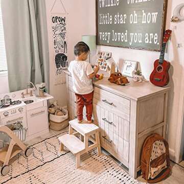 HOUCHICS Wooden Step Stool for Adults Kids, Solid Wood Bed Step Stool, Multi-Purpose 2-Step Stool for Kitchen, Bed, Bathroom with 260lb Load Capacity