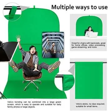 RGTBANWPN Green Screen Chair, 59in Portable Green Screen, Portable Backaround, 4.65ft Green Backqround Screen Portable, Chroma Key Green for Video, Chair Green Screen Zoom Calls