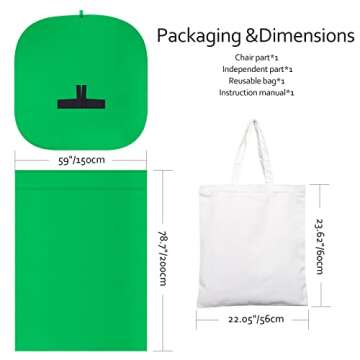 RGTBANWPN Green Screen Chair, 59in Portable Green Screen, Portable Backaround, 4.65ft Green Backqround Screen Portable, Chroma Key Green for Video, Chair Green Screen Zoom Calls