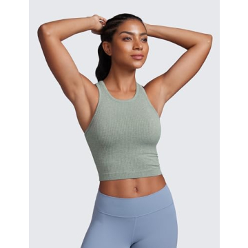 CRZ YOGA Seamless Ribbed Crop Tank Top with Built-in Bra