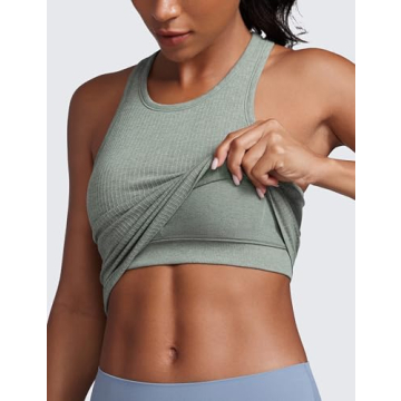 CRZ YOGA Seamless Ribbed Crop Tank Top with Built-in Bra