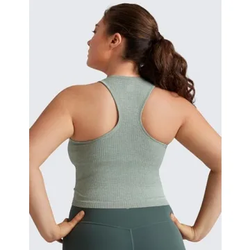 CRZ YOGA Seamless Ribbed Crop Tank Top with Built-in Bra